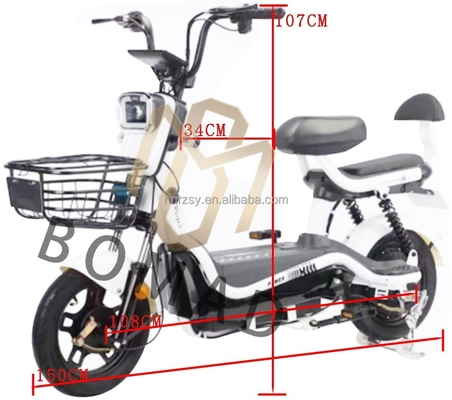 Adult Battery Electronic City Electric Motorized Bike com capacidade de bateria de 20AH e sistema de frenagem de linha de freio